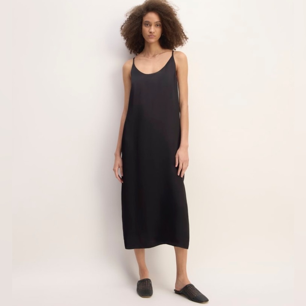 Everlane The Ultimate Slip Midi Dress Black NWT